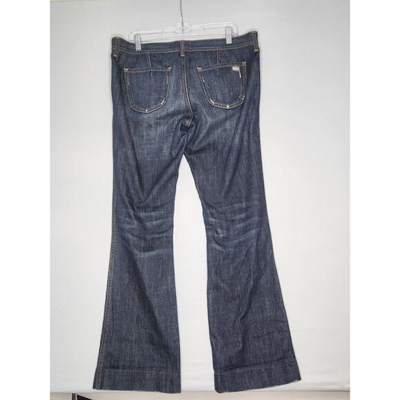 Womans Boot‎ Cut Jeans Sz 12  Button Fly Ultra Low Rise Patch pockets Distressed - Picture 5 of 11